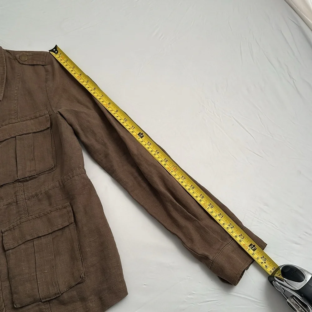 Free People olive Military Platoon linen full zip and snap utility jacket